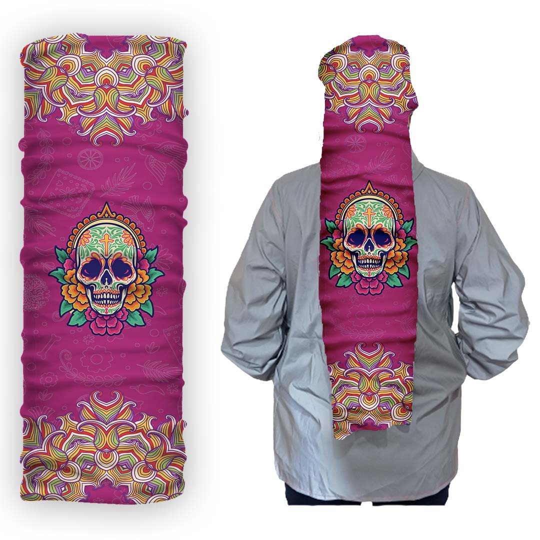 Cuello Largo 1244 Calavera Catrina fondo rosa - Tela Licrada